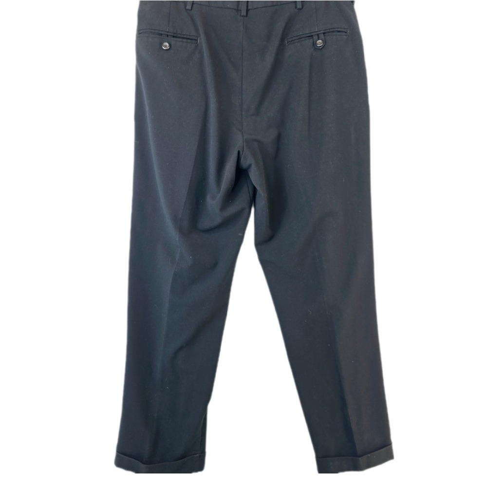Lands' End Dress Pants Mens 38‎ Black Tailored Fit Wool Blend Flat Front Classic